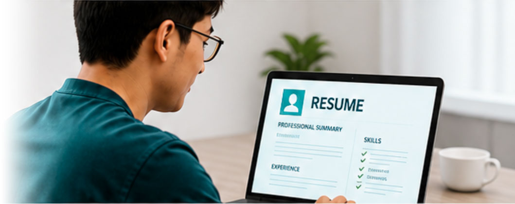 Learner building a professional resume online